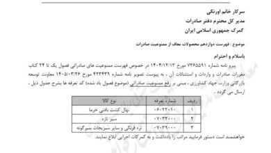 صادرات ۳ محصول کشاورزی آزاد شد