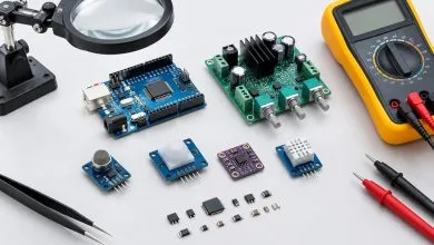 تست و بررسی کیفیت ماژول های الکترونیکی و قطعات با مولتی متر روی میز کارگاهی